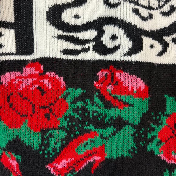 Vintage knitted Sweater Funky 80s unique rare retro vintage floral zodiac Medium - Picture 5 of 8